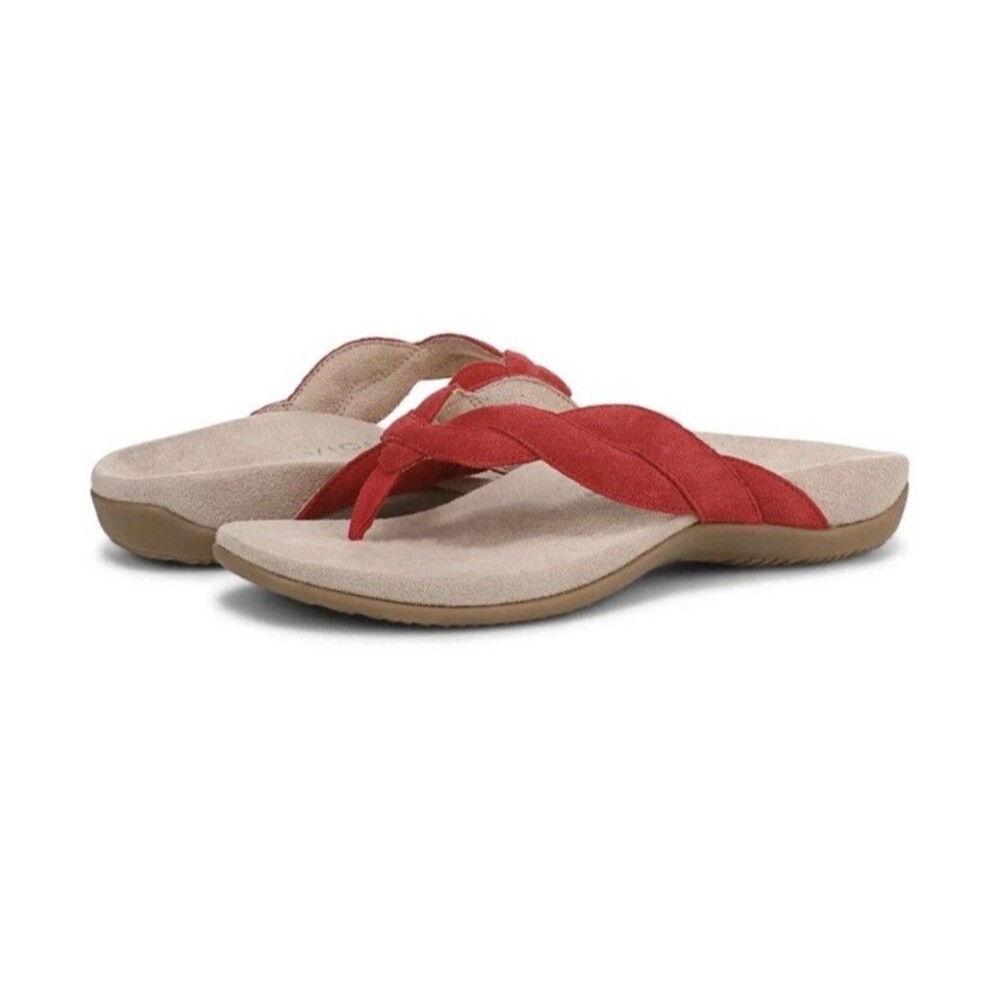 Vionic Bella Braid Sandals Womens Sz US 7 EU 37 Fruit Punch Red Leather Suede